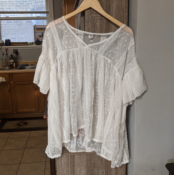 Tops - SOLD Sheer white embroidered top